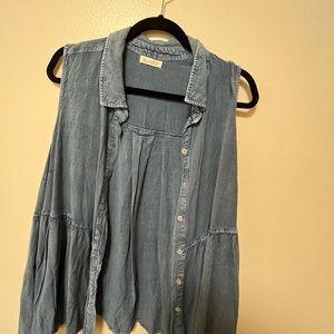 red camel tank button up blouse